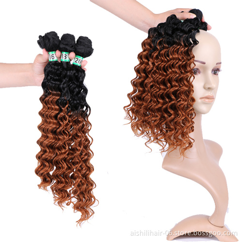 AiShiLi Hair Factory Wholesale Two-Tone  Ombre Deep Wave Crochet Braids Heat Resistant Synthetic Hair Extension Wig